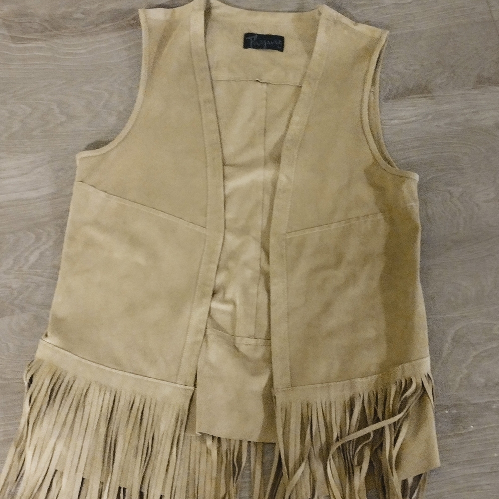 2/$30 Vintage Fringe tan/camel Faux suede Vest Western Native Style Costume
